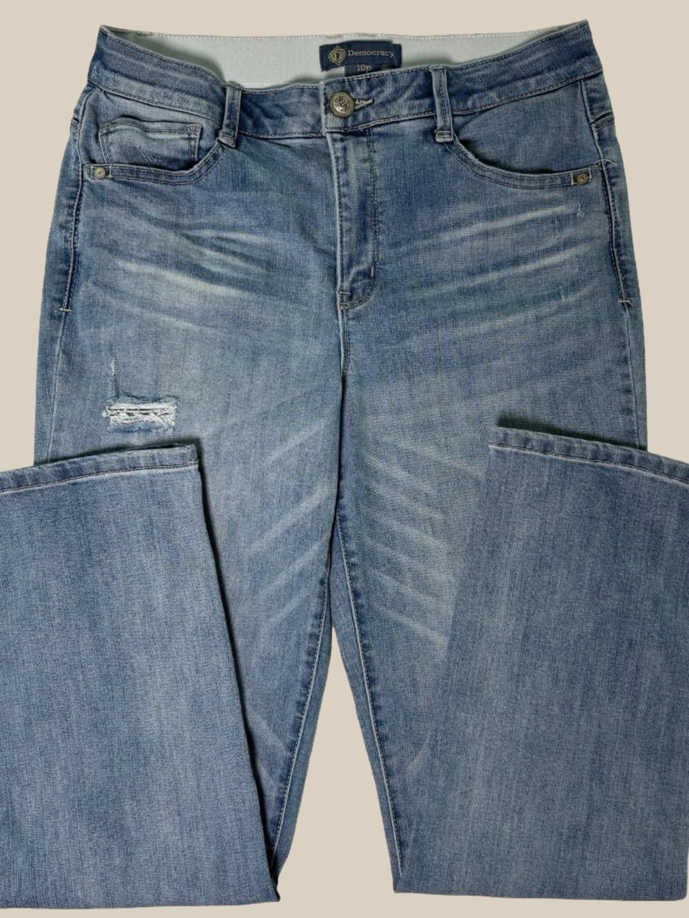 Democracy Ab'solution Straight Leg Jeans Medium Wash Distressed Stretch 10P